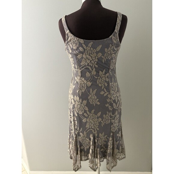 Y2K Lace Midi Dress Sz 6 Gray Gold Metallic Whimsigoth Fairy Grunge Babydoll * - Picture 5 of 16
